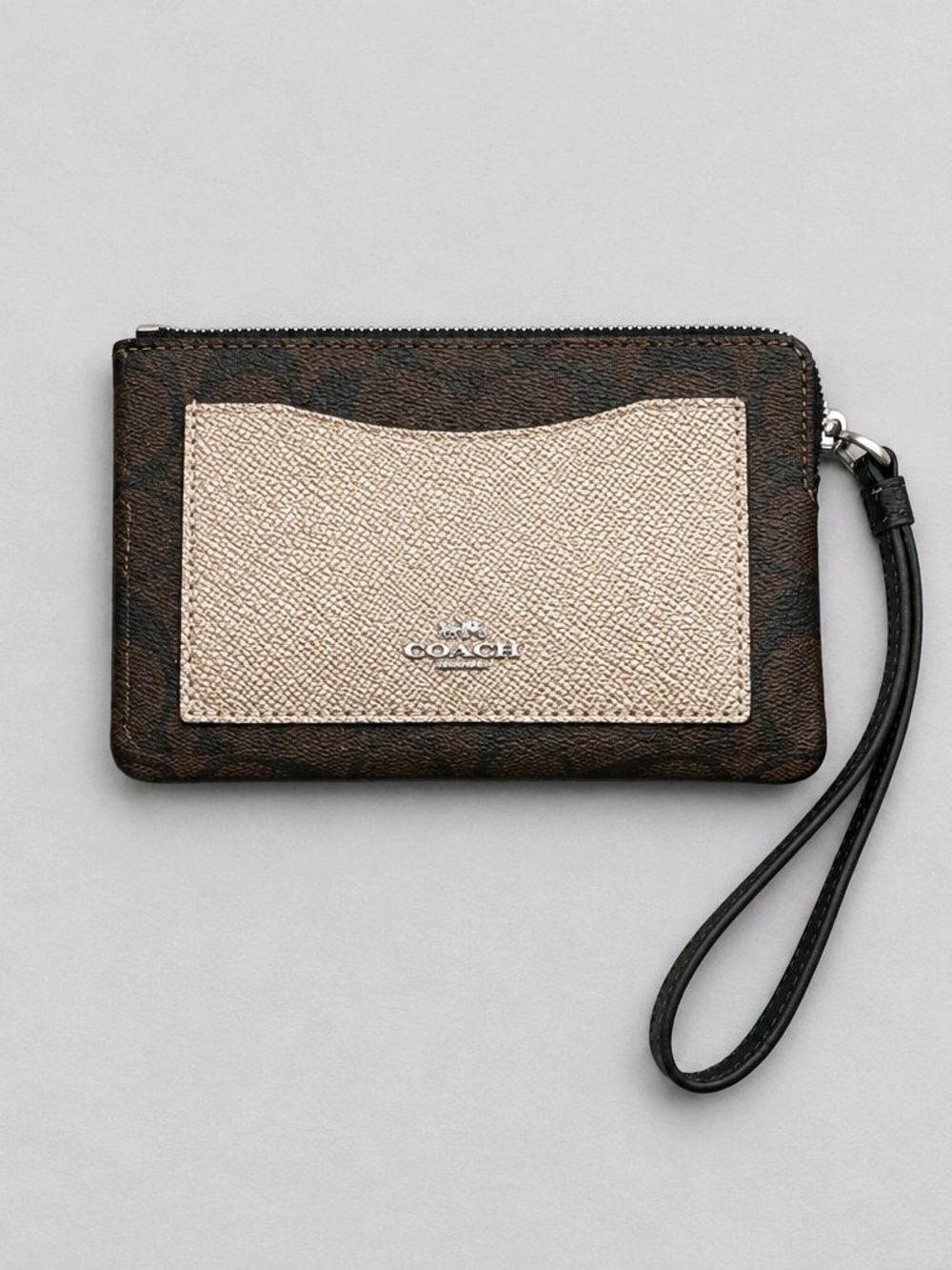 COACH Brown Signature & Cream Card Wristlet